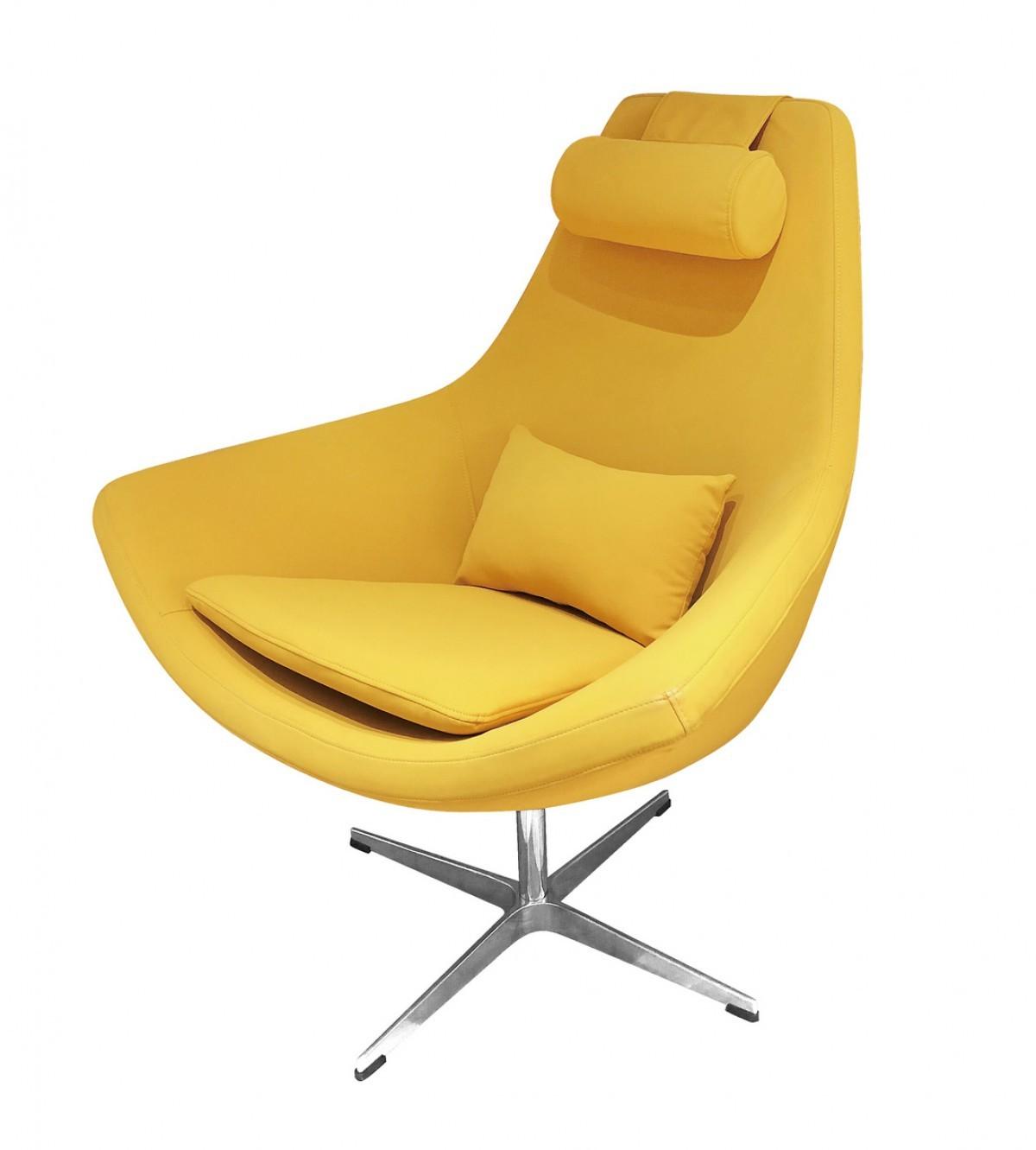 Modern Yellow Faux Leather And Steel Swivel Chair