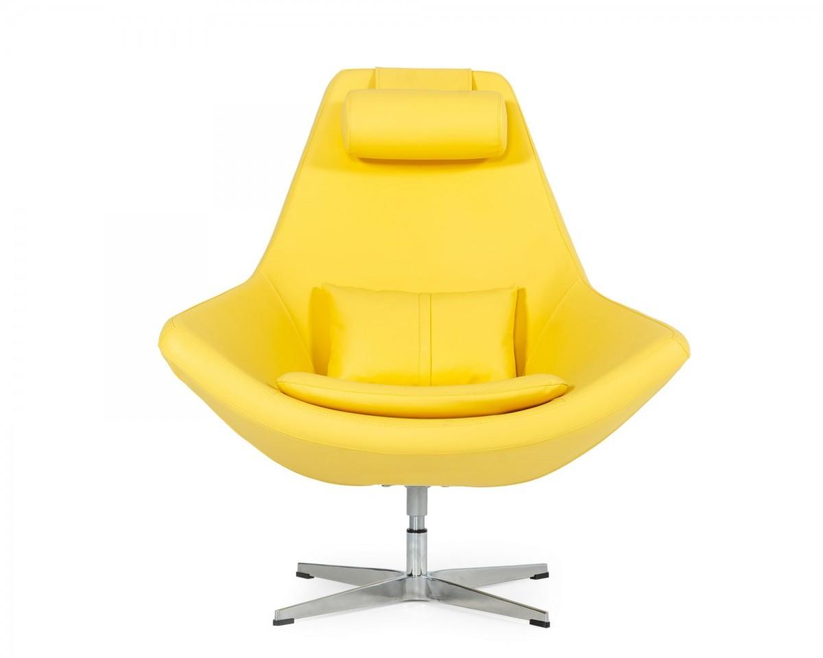 Modern Yellow Faux Leather And Steel Swivel Chair