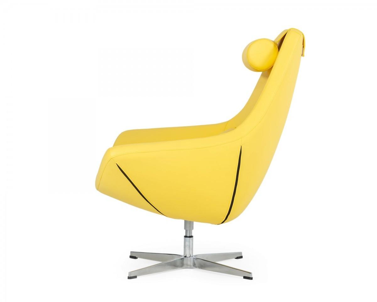 Modern Yellow Faux Leather And Steel Swivel Chair