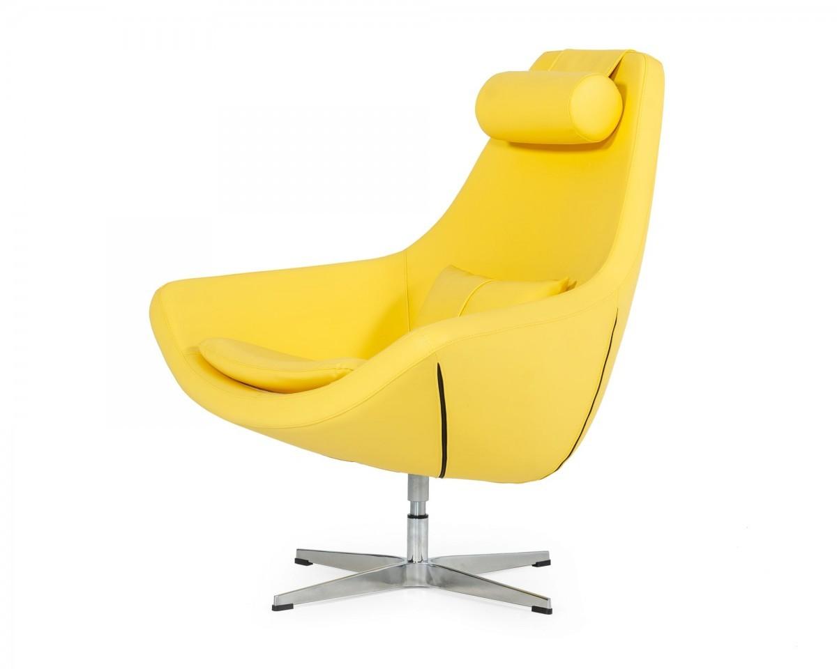 Modern Yellow Faux Leather And Steel Swivel Chair