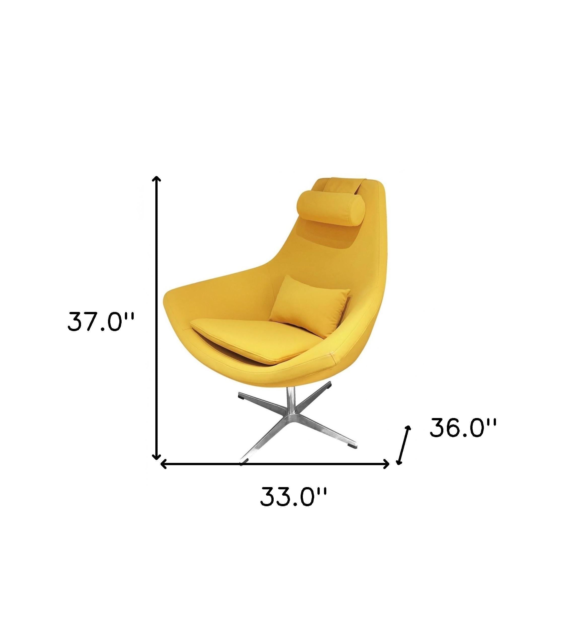 Modern Yellow Faux Leather And Steel Swivel Chair