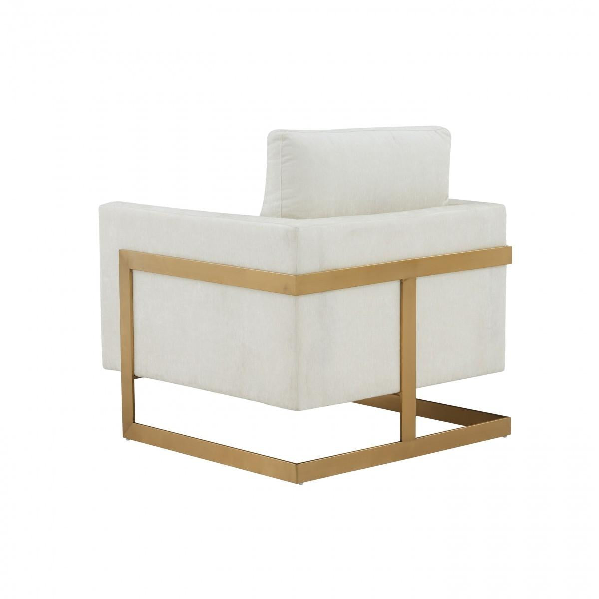 Stylish Cream and Gold Fabric Accent Chair