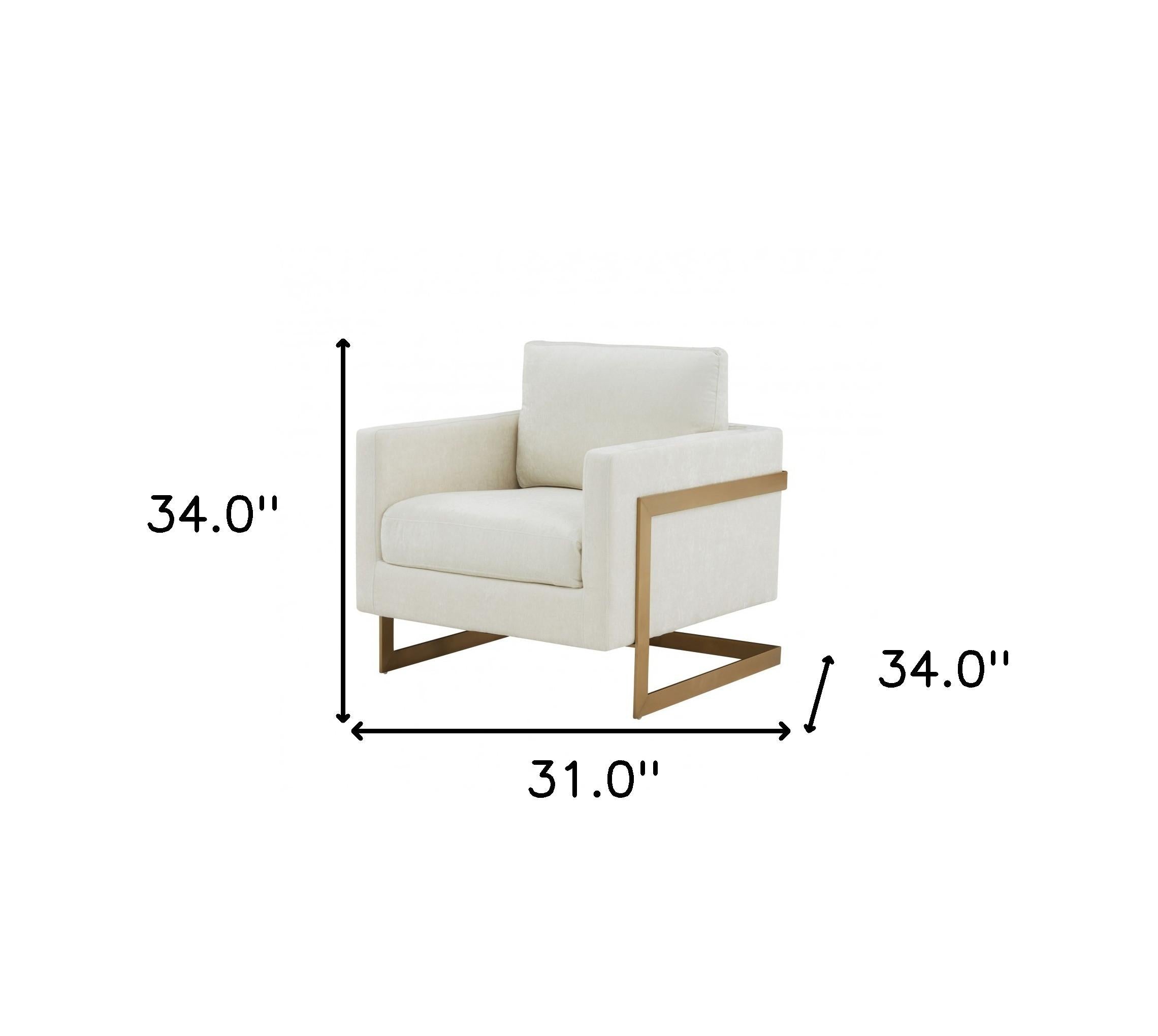 Stylish Cream and Gold Fabric Accent Chair