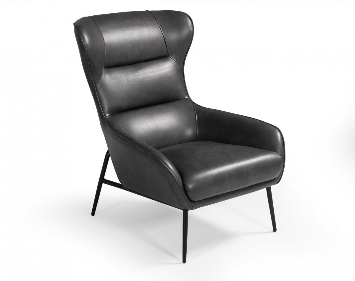 Industrial Dark Grey Leather And Metal Accent Chair