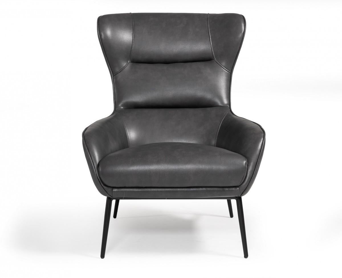 Industrial Dark Grey Leather And Metal Accent Chair