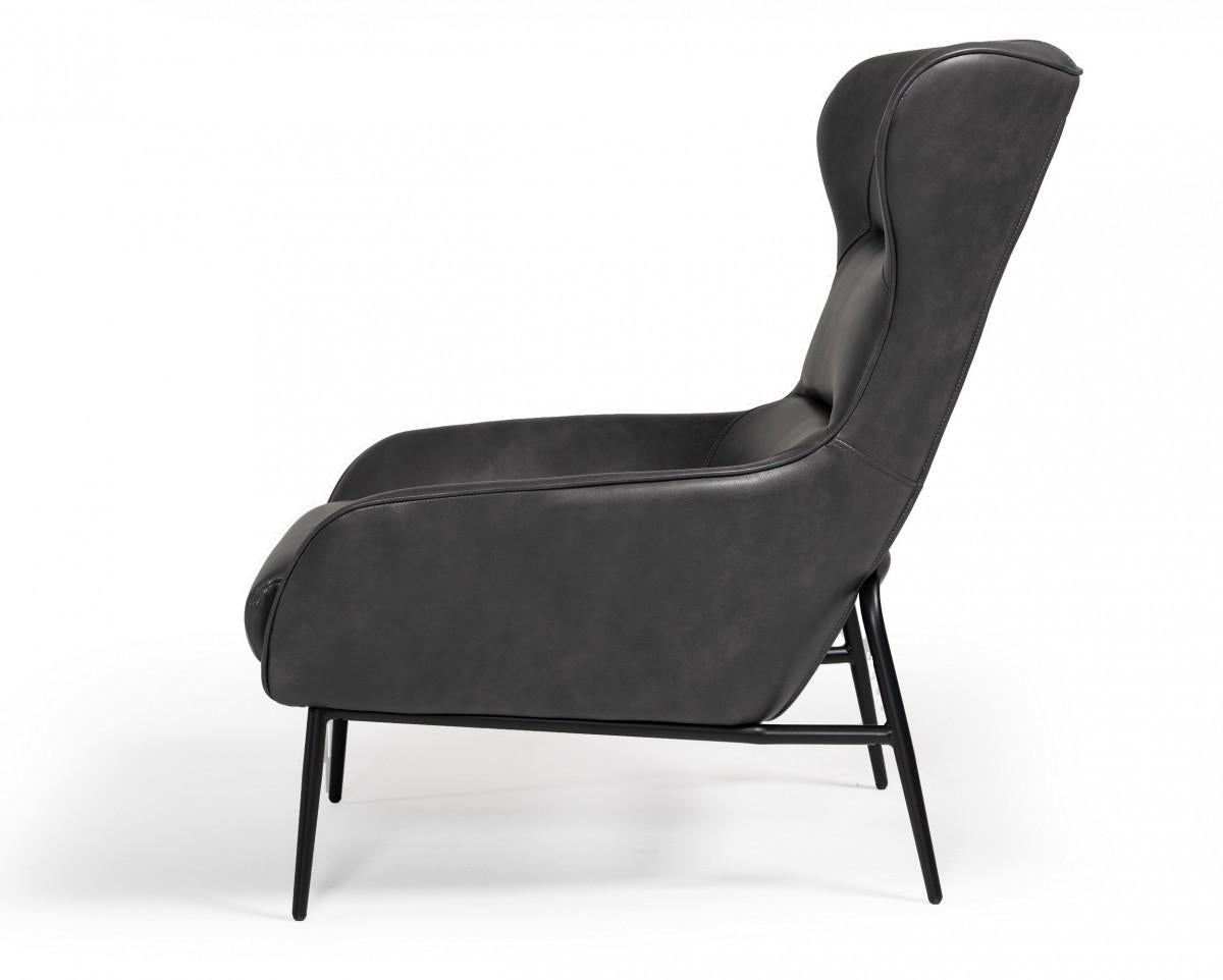 Industrial Dark Grey Leather And Metal Accent Chair