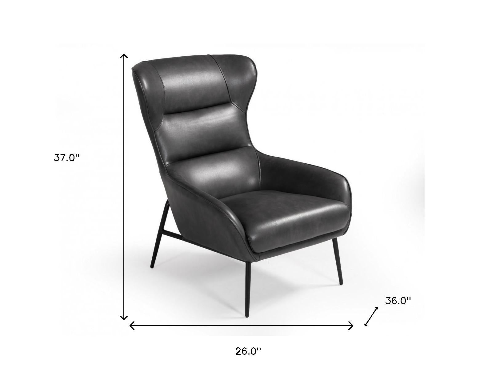 Industrial Dark Grey Leather And Metal Accent Chair