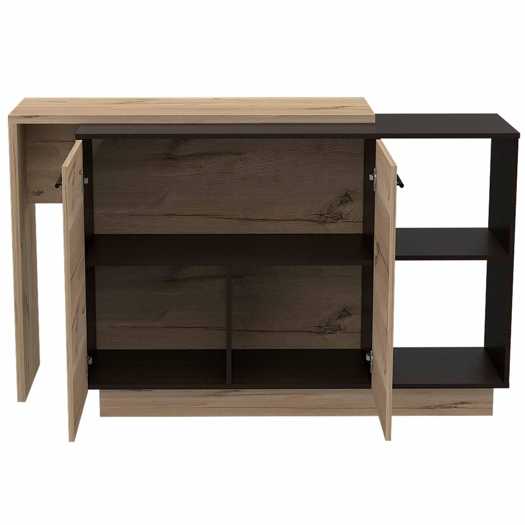 Black and Light Oak Contemporary Kitchen Island with Bar Table