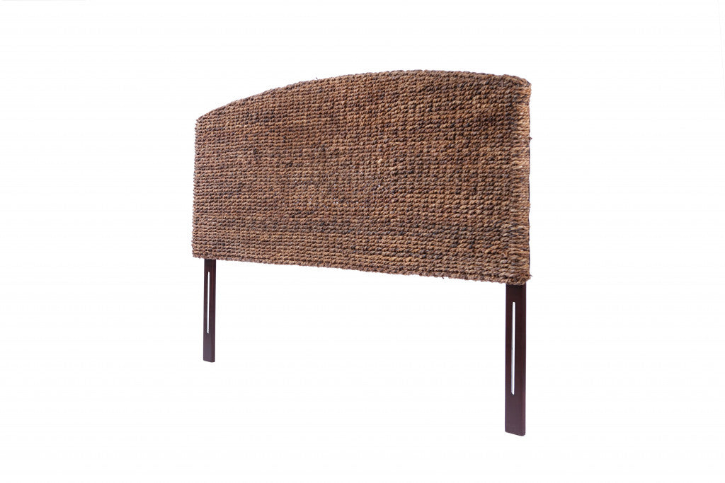 Brown Natural and Rustic Woven Banana Leaf Curved King Size Headboard