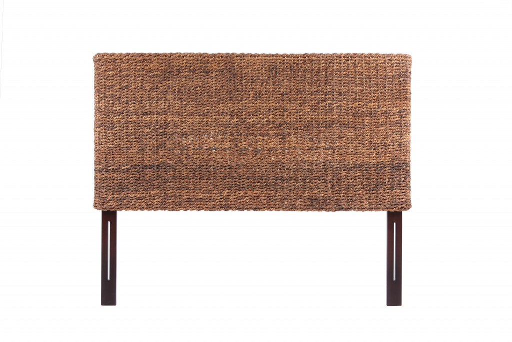 Brown Natural and Rustic Woven Banana Leaf Straight King Size Headboard