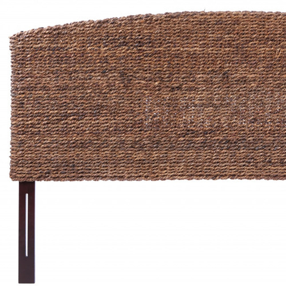 Brown Natural and Rustic Woven Banana Leaf Curved Queen Size Headboard