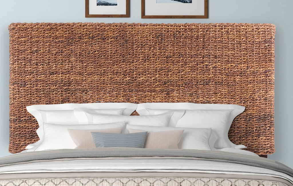 Brown Natural and Rustic Woven Banana Leaf Straight Queen Size Headboard