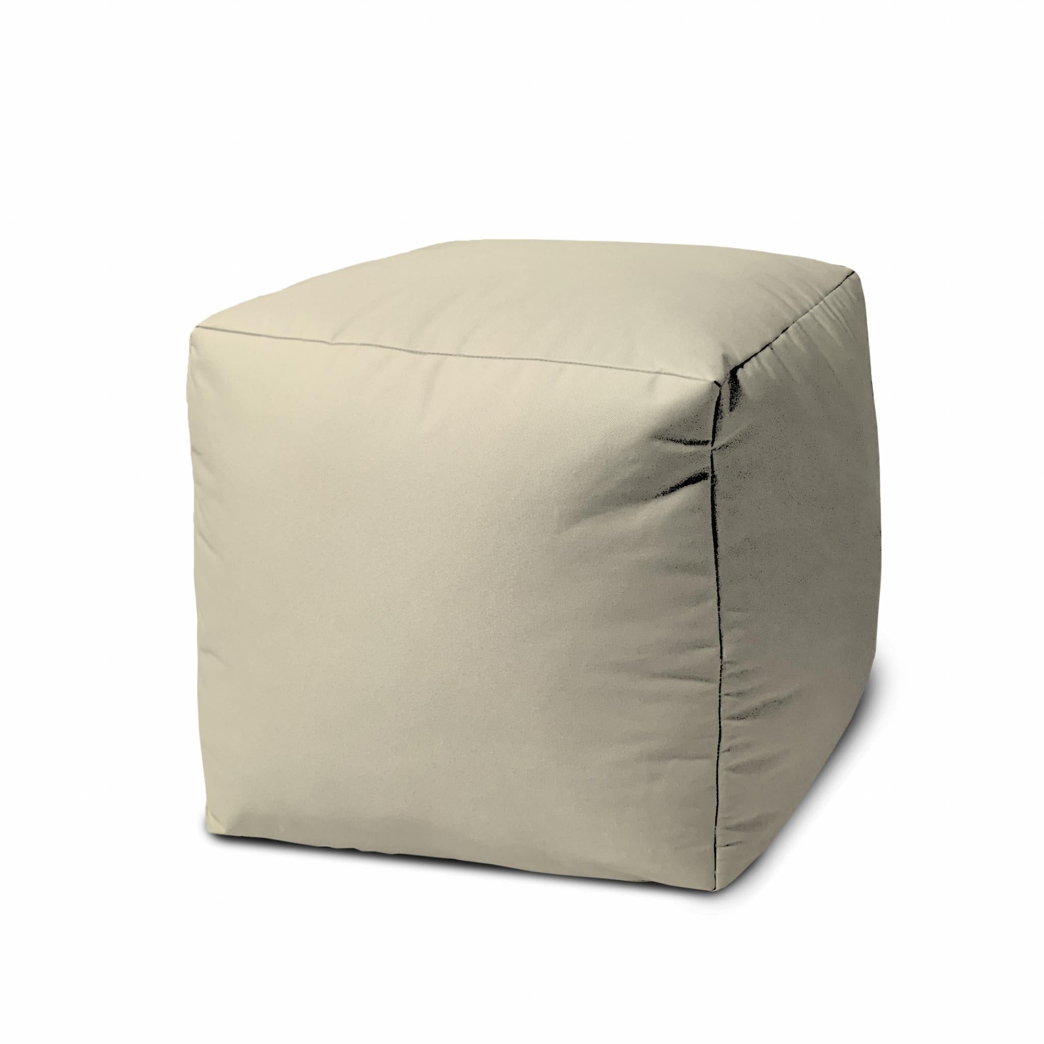 17" Cool Neutral Ivory Solid Color Indoor Outdoor Pouf Cover Default Title
