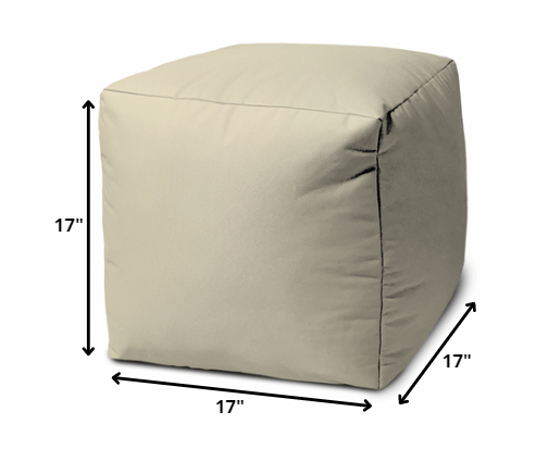 17" Cool Neutral Ivory Solid Color Indoor Outdoor Pouf Cover Default Title