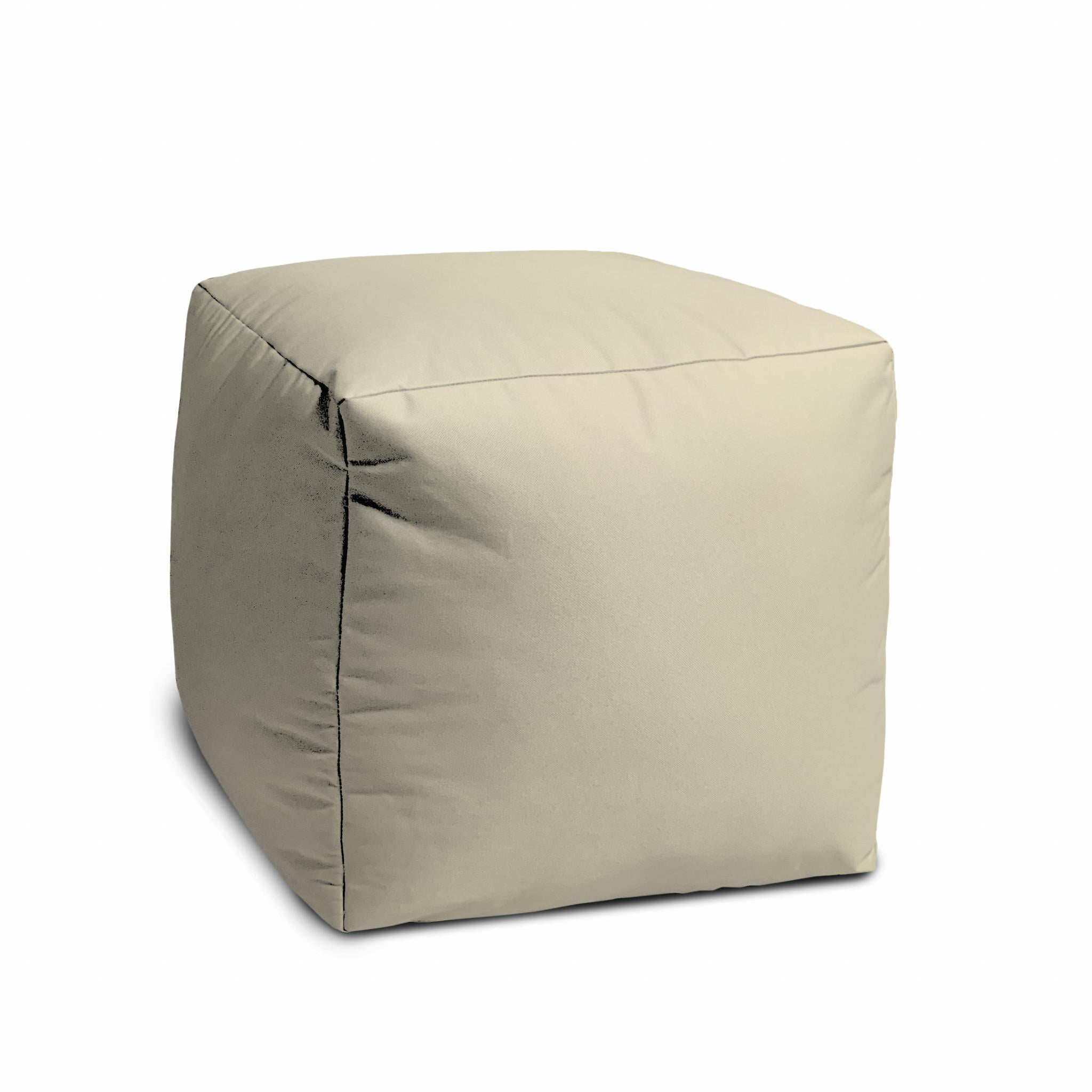 17" Cool Neutral Ivory Solid Color Indoor Outdoor Pouf Cover Default Title