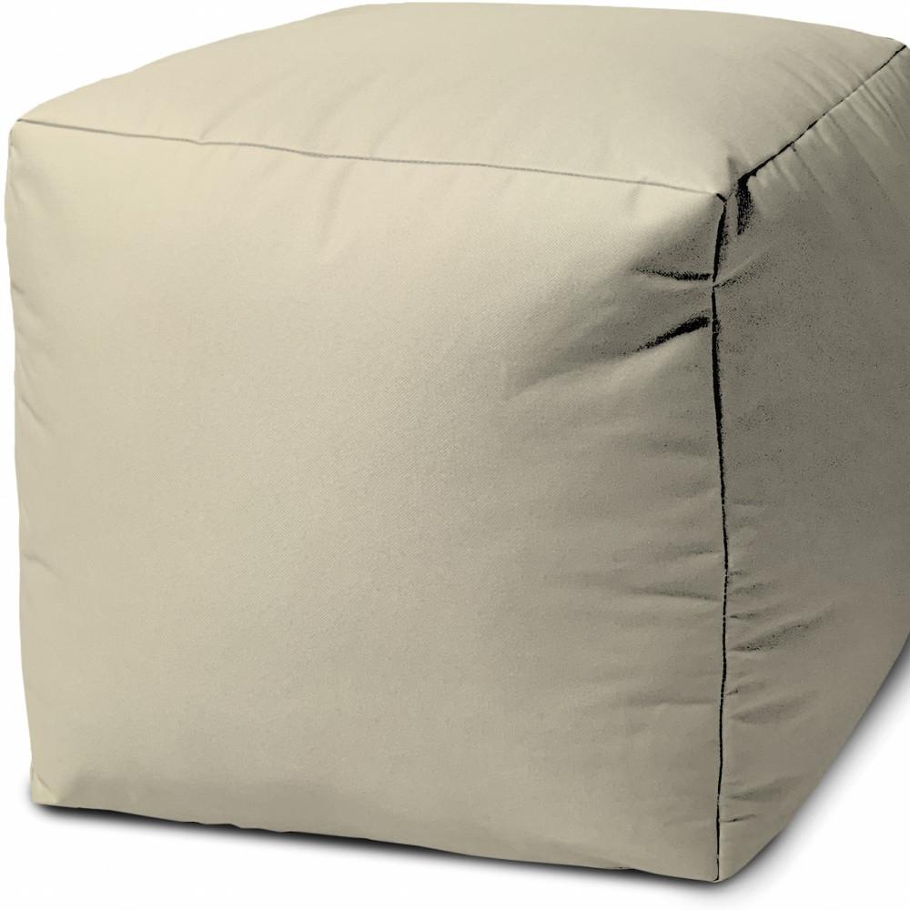 17" Cool Neutral Ivory Solid Color Indoor Outdoor Pouf Cover Default Title
