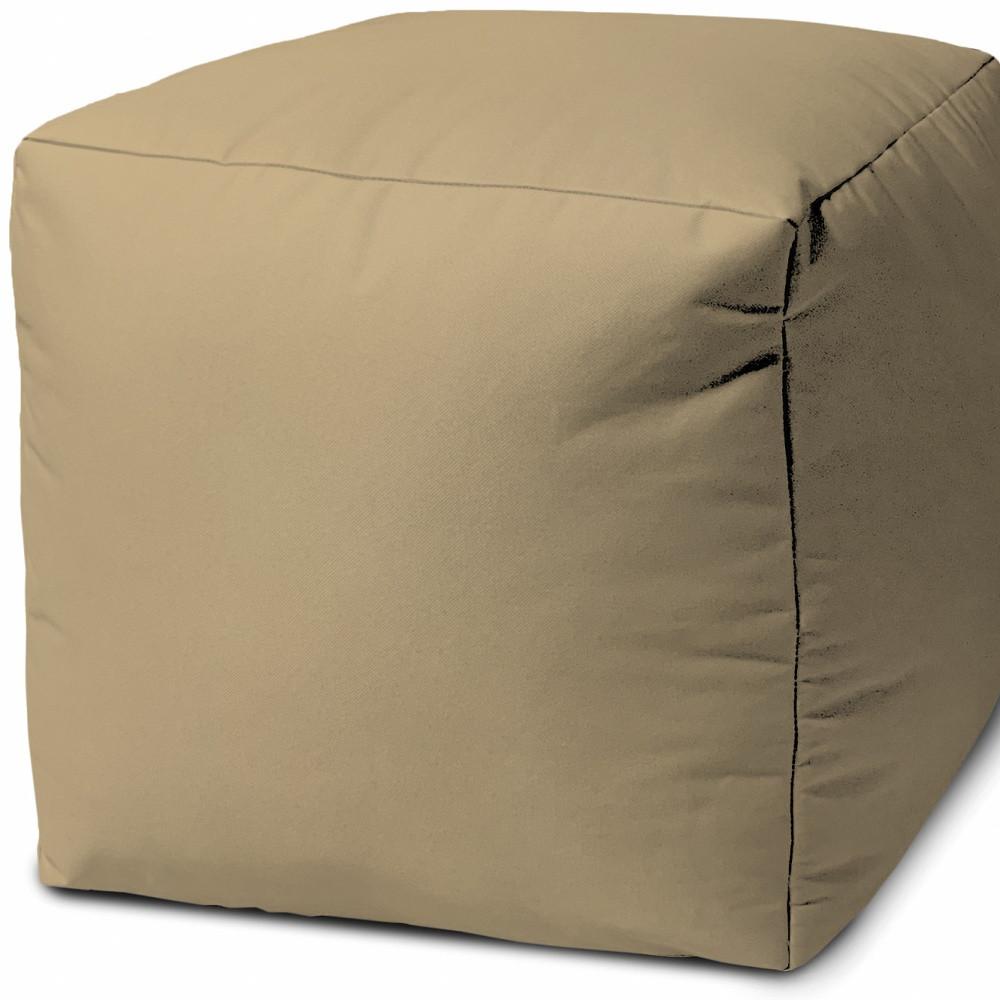 17" Cool Khaki Tan Solid Color Indoor Outdoor Pouf Cover Default Title