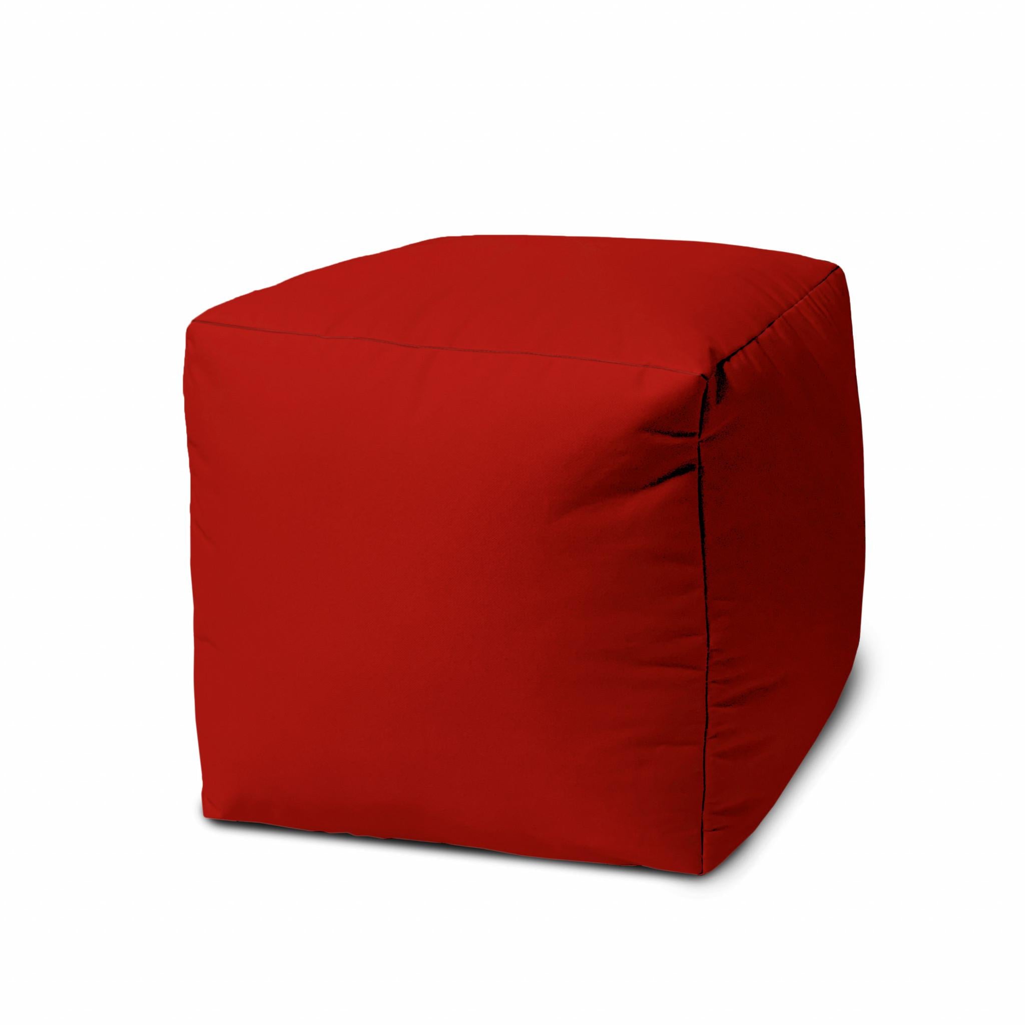 17" Cool Primary Red Solid Color Indoor Outdoor Pouf Cover Default Title