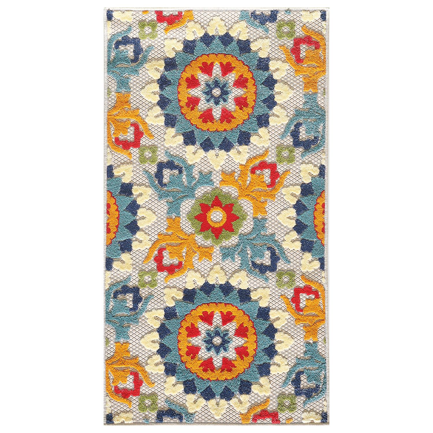 3’ x 5’ Orange Floral Lattice Indoor Outdoor Area Rug