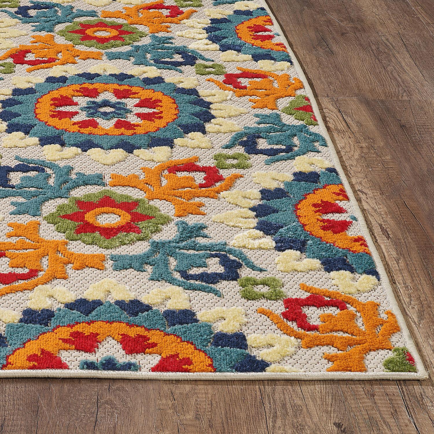 5’ x 7’ Orange Floral Lattice Indoor Outdoor Area Rug