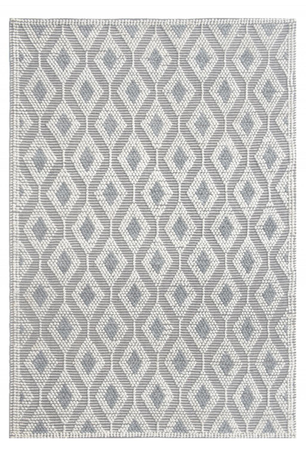 8’ x 11’ Ivory Gray Diamond Trellis Modern Area Rug