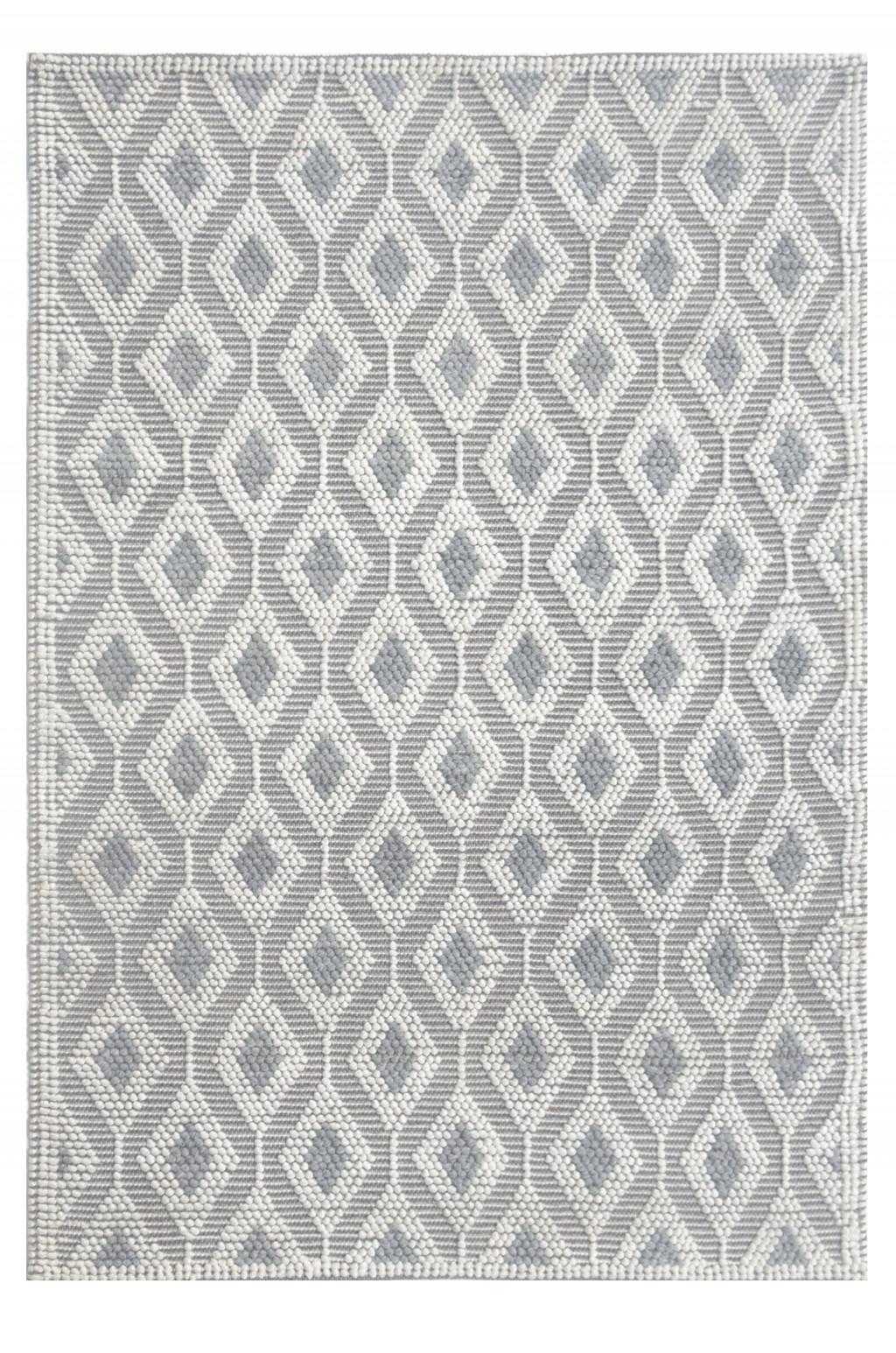 9’ x 13’ Ivory Gray Diamond Trellis Modern Area Rug