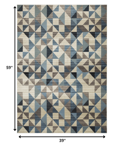 3’ x 5’ Blue Beige Nested Diamonds Modern Area Rug