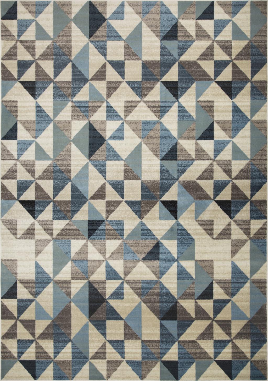 8’ x 11’ Blue Beige Nested Diamonds Modern Area Rug Default Title