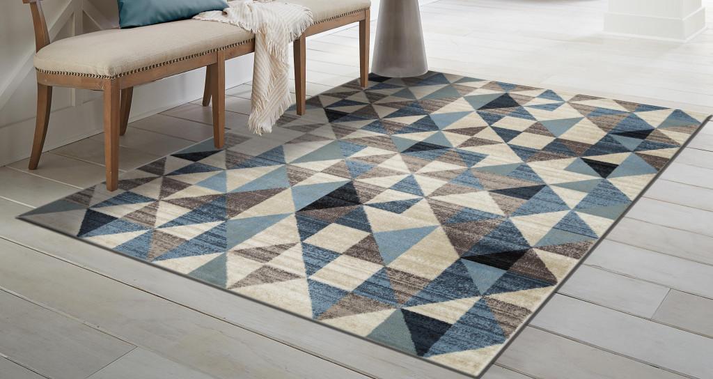 8’ x 11’ Blue Beige Nested Diamonds Modern Area Rug