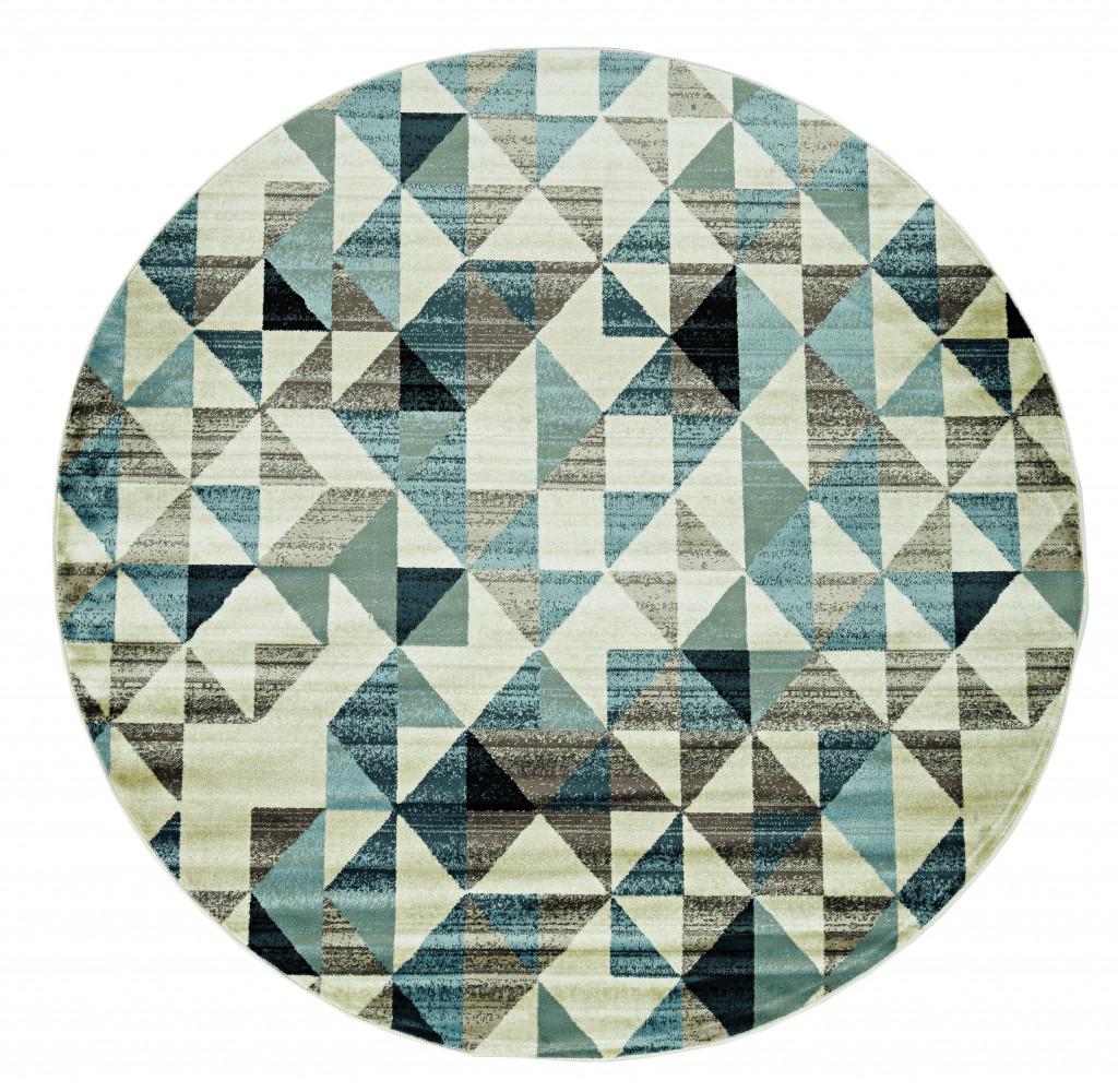 8’ Round Blue Beige Nested Diamonds Modern Area Rug Default Title