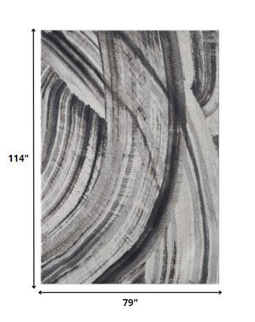 7’ x 10’ Gray Ivory Abstract Strokes Modern Area Rug