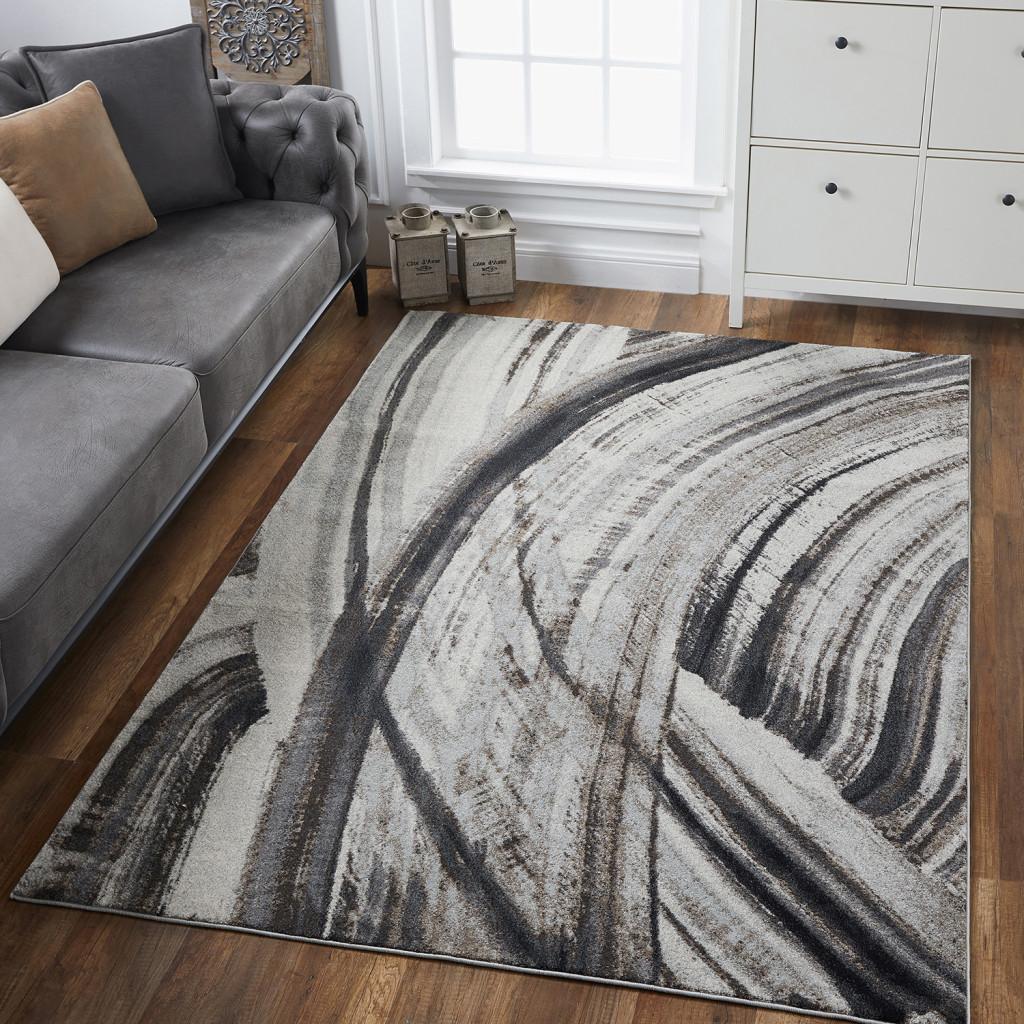 8’ x 11’ Gray Ivory Abstract Strokes Modern Area Rug