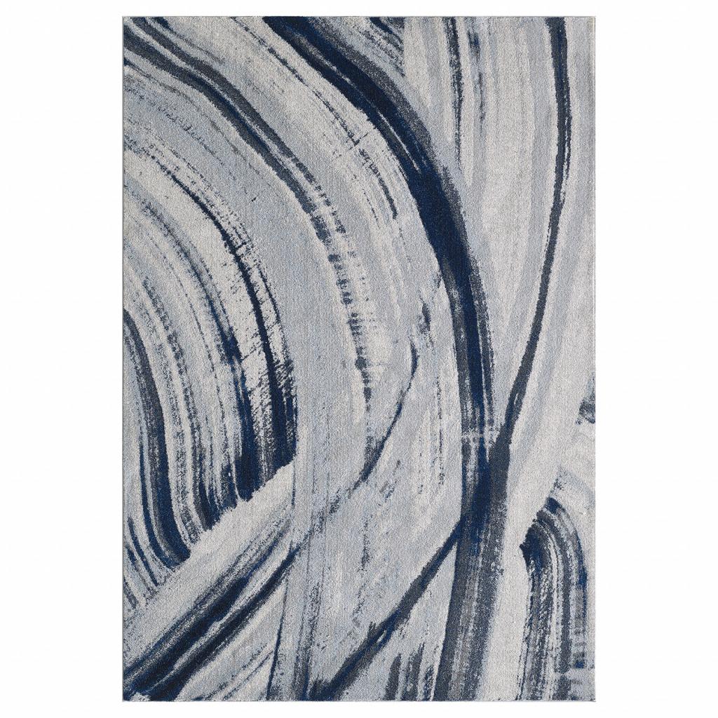 5’ x 8’ Navy Ivory Abstract Strokes Modern Area Rug