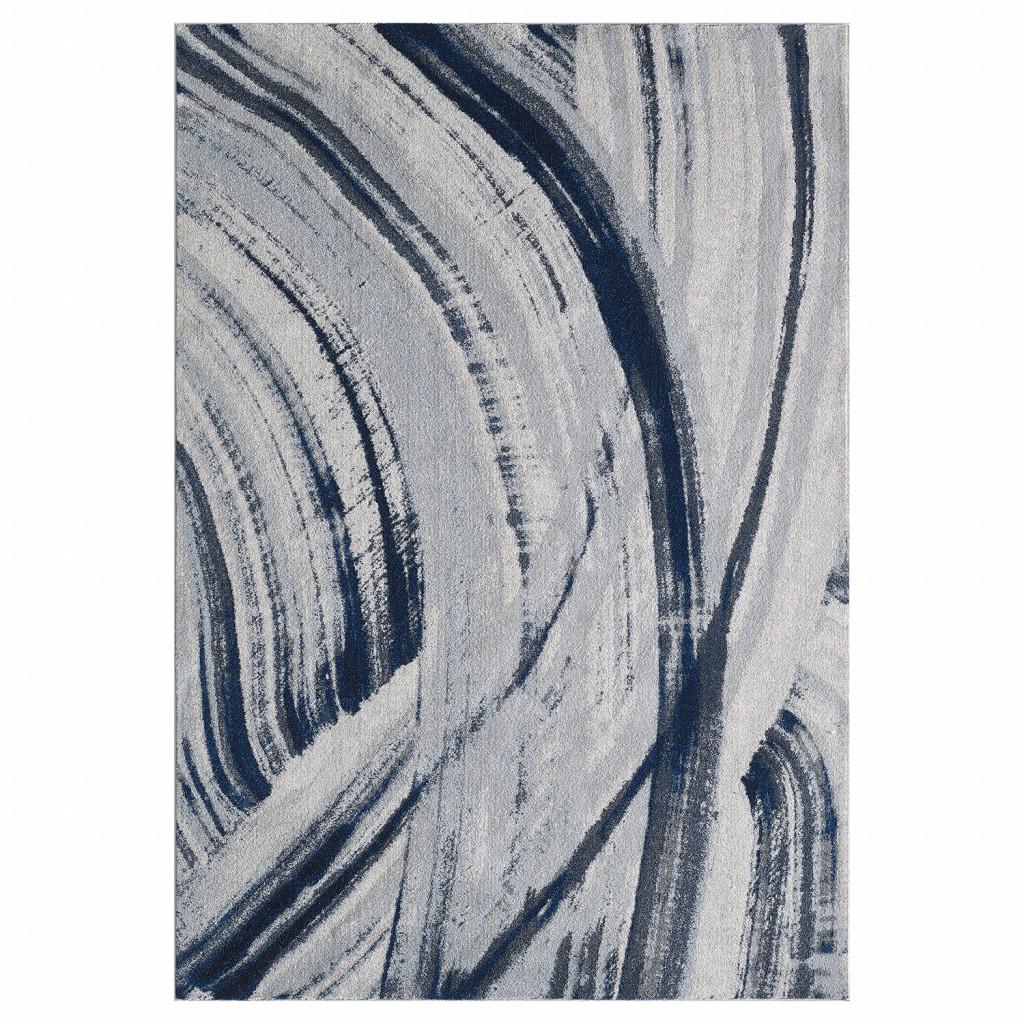 8’ x 11’ Navy Ivory Abstract Strokes Modern Area Rug