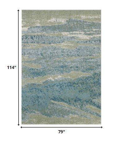 7’ x 10’ Blue Sage Impressionistic Ocean Area Rug