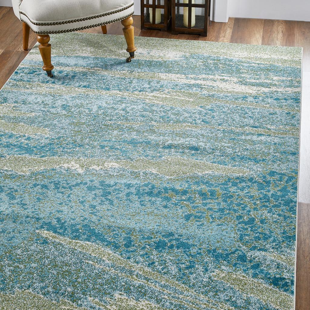 8’ x 11’ Blue Sage Impressionistic Ocean Area Rug