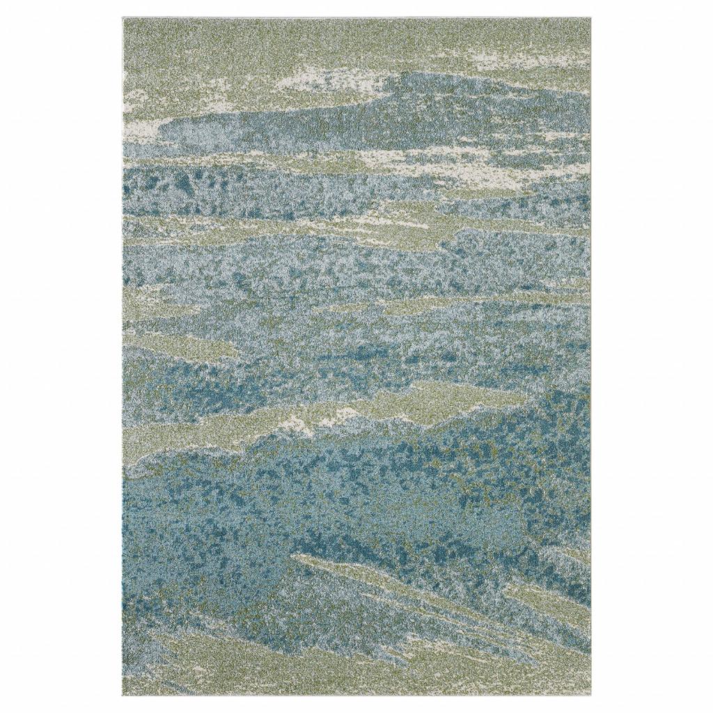 10’ x 13’ Blue Sage Impressionistic Ocean Area Rug