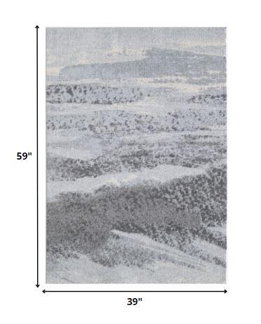 3’ x 5’ Blue Gray Abstract Mist Modern Area Rug