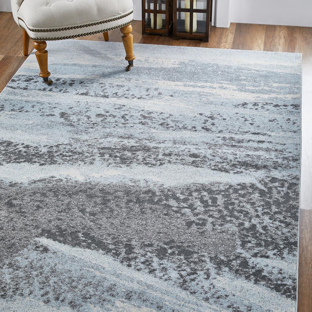 8’ x 11’ Blue Gray Abstract Mist Modern Area Rug