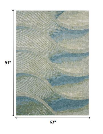 5’ x 8’ Blue Beige Abstract Waves Modern Area Rug
