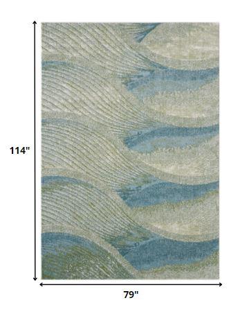 7’ x 10’ Blue Beige Abstract Waves Modern Area Rug