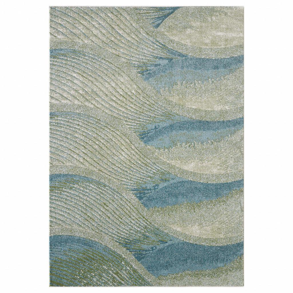 8’ x 11’ Blue Beige Abstract Waves Modern Area Rug