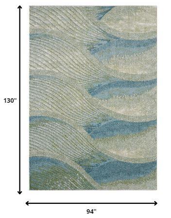8’ x 11’ Blue Beige Abstract Waves Modern Area Rug