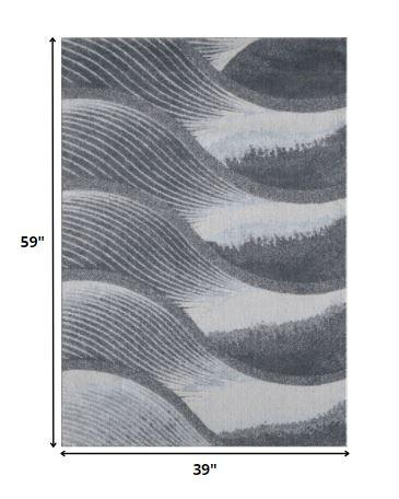 3’ x 5’ Gray Blue Abstract Waves Modern Area Rug