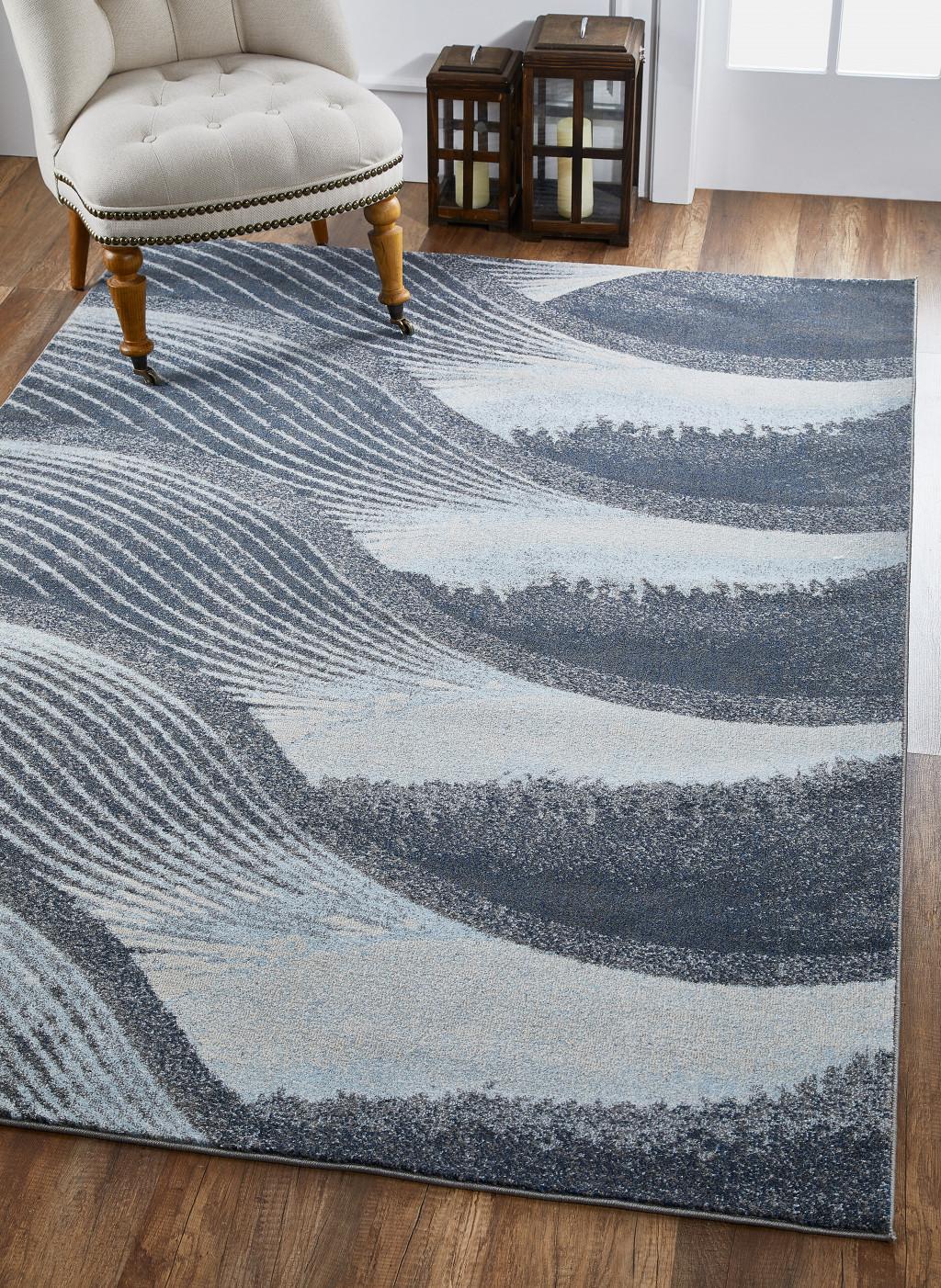 5’ x 8’ Gray Blue Abstract Waves Modern Area Rug