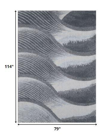 7’ x 10’ Gray Blue Abstract Waves Modern Area Rug