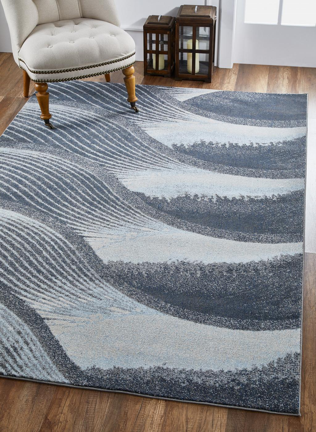 8’ x 11’ Gray Blue Abstract Waves Modern Area Rug