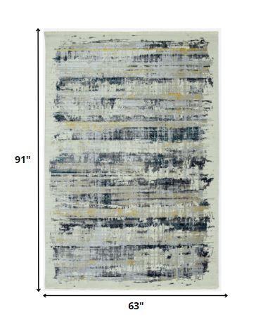 5’ x 8’ Blue White Distressed Traditional Area Rug