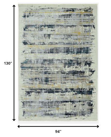 8’ x 11’ Blue White Distressed Traditional Area Rug