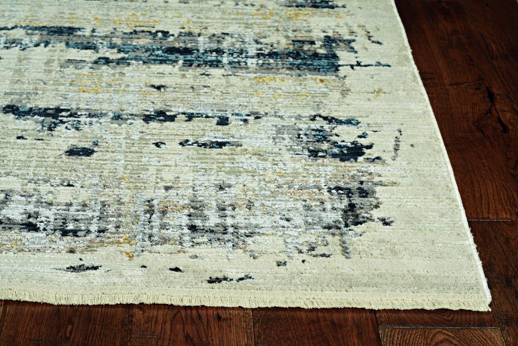 8’ Round Blue White Distressed Traditional Area Rug